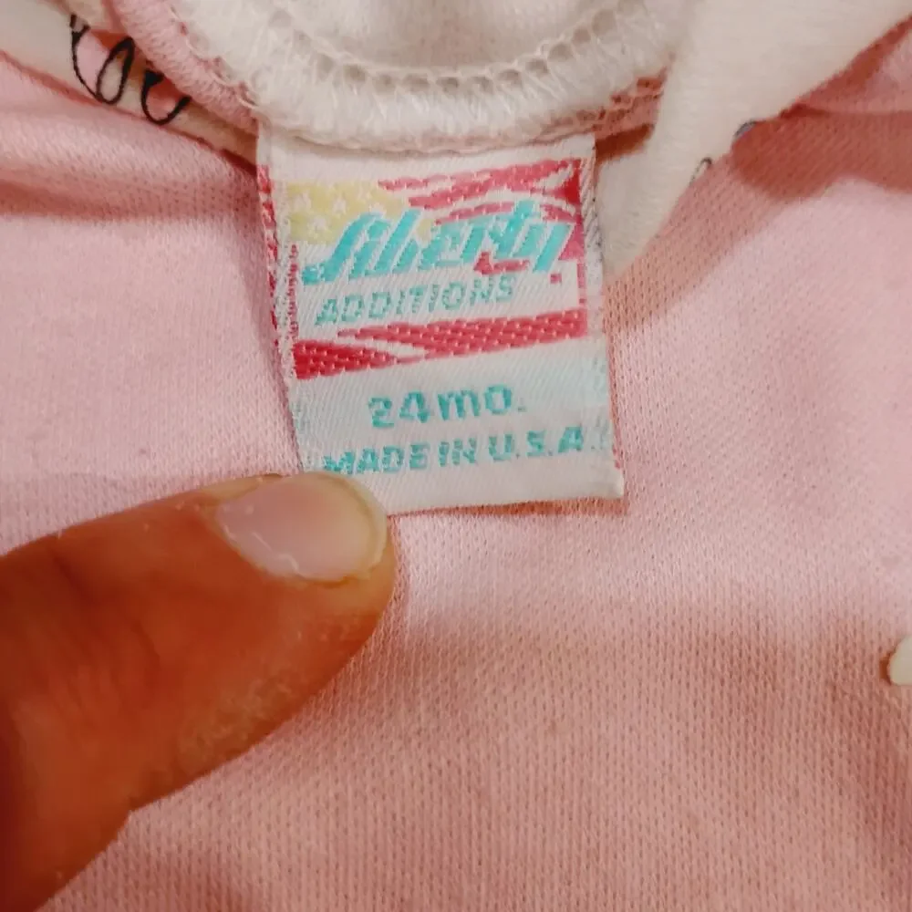 Vintage Girls Toddler 2 Month Liberty Additions Pink White Fish Ruffle Shirt